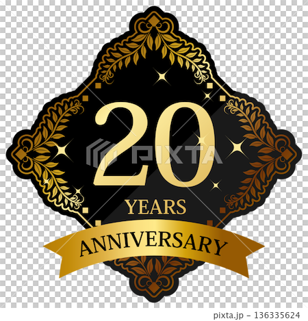 Luxurious 20th anniversary emblem in black and gold 136335624