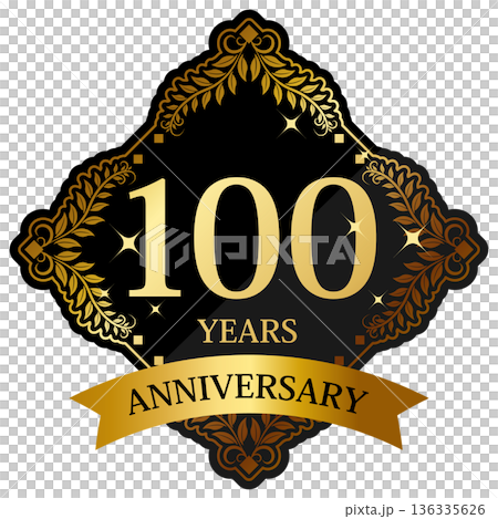 Luxurious 100th anniversary emblem in black and gold Luxurious 100th anniversary emblem in black and gold 136335626