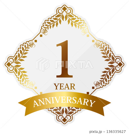 高級感のある1周年記念エンブレム ホワイト&ゴールド 高級感のある1周年記念エンブレム ホワイト&ゴールド 136335627