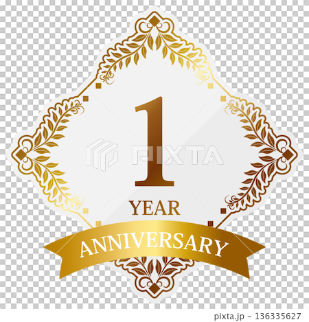 Luxurious 1st anniversary emblem in white and gold Luxurious 1st anniversary emblem in white and gold 136335627