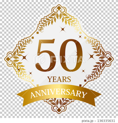 Luxurious 50th anniversary emblem in white and gold 136335631