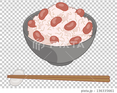 Illustration of red kidney bean rice (with chopsticks and chopstick rest added) 136335661