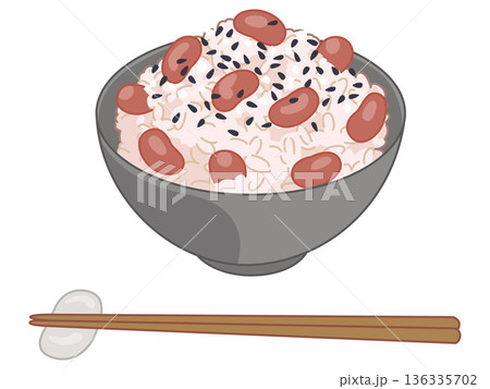 金時豆ご飯とごま塩のイラスト（お箸と箸置きの追加） 136335702