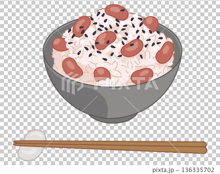 金時豆ご飯とごま塩のイラスト（お箸と箸置きの追加） 136335702