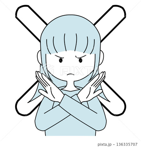 腕を交差してバツを作る人物のイラスト（女性） 136335707