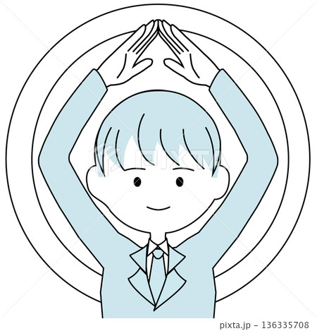 両手で丸を作る会社員のシンプルなイラスト (男性） 136335708