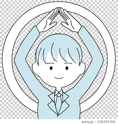 両手で丸を作る会社員のシンプルなイラスト (男性） 136335708