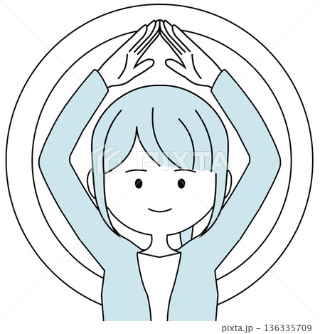 両手で丸を作る会社員のシンプルなイラスト (女性） 136335709
