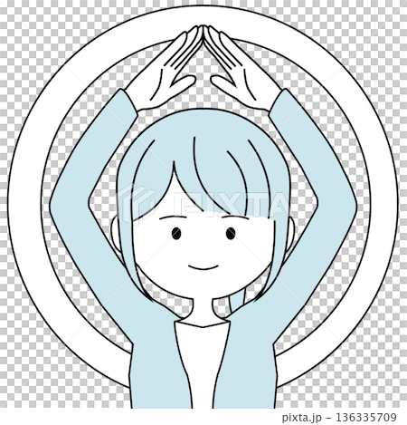 両手で丸を作る会社員のシンプルなイラスト (女性） 136335709