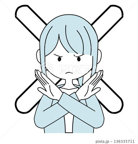 腕を交差してバツを作る会社員のイラスト（女性）	 136335711