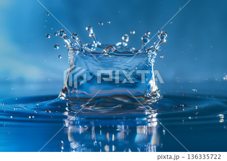 水面に落ちる水滴が生み出すクラウンスプラッシュ高速撮影背景 136335722