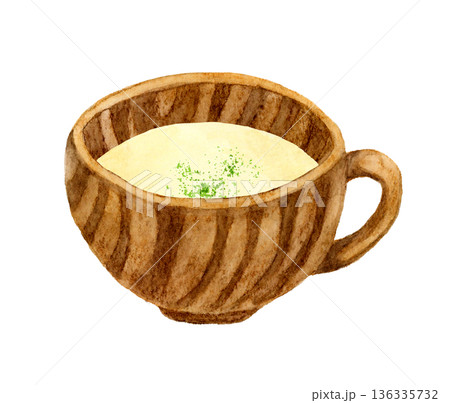 じゃがいものポタージュ(ポテトスープ) 料理・食べ物の手描き水彩イラスト素材 じゃがいものポタージュ(ポテトスープ) 料理・食べ物の手描き水彩イラスト素材 136335732