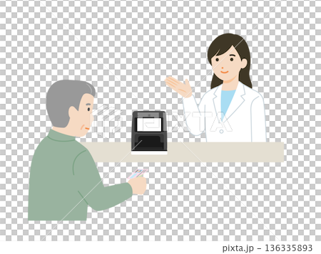 マイナンバーカード受付を案内する薬剤師 マイナンバーカード受付を案内する薬剤師 136335893