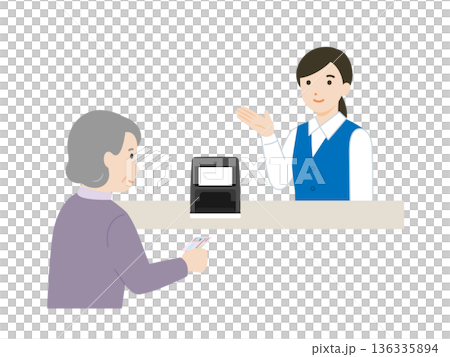 マイナンバーカード受付を案内する事務員 136335894