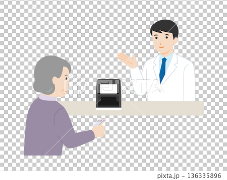 マイナンバーカード受付を案内する薬剤師 136335896