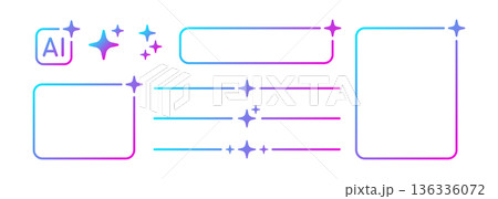 AI gradient icon, frame, dividers set. Artificial intelligence neon border. Technology box with blue and pink gradient. Neural network design element. Vector illustration isolated on white background AI gradient icon, frame, dividers set. Artificial intelligence neon border. Technology box with blue and pink gradient. Neural network design element. Vector illustration isolated on white background 136336072
