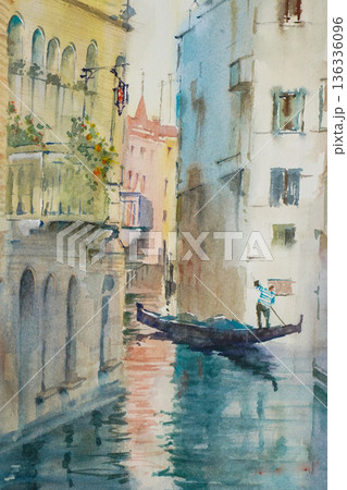 ヨーロッパの街　ヴェネツィア　水彩画　風景画 136336096