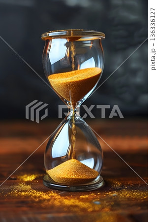 砂が落ちる砂時計で表現する時間管理と締切のコンセプトイメージ 砂が落ちる砂時計で表現する時間管理と締切のコンセプトイメージ 136336127