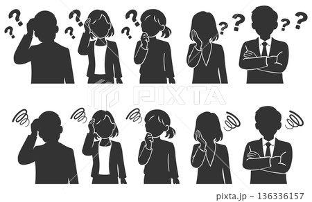 悩むビジネスパーソンセット　男女　シルエット 136336157
