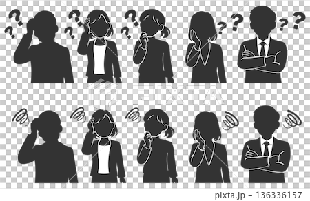 悩むビジネスパーソンセット　男女　シルエット 136336157