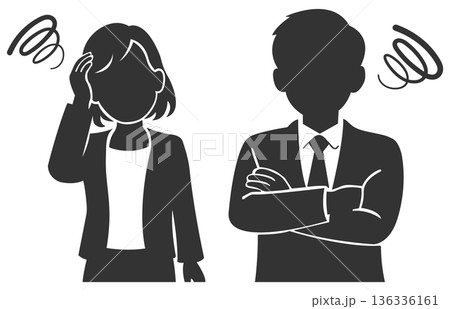 悩むビジネスパーソンセット　男女　シルエット 136336161