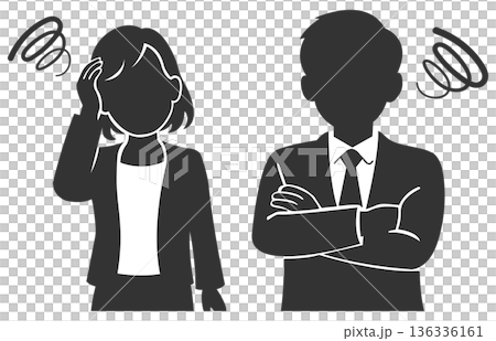悩むビジネスパーソンセット　男女　シルエット 136336161
