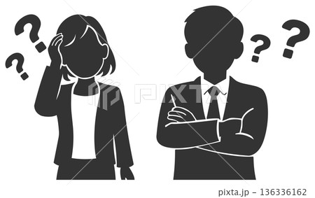 悩むビジネスパーソンセット　男女　シルエット 136336162