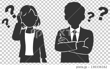 悩むビジネスパーソンセット　男女　シルエット 136336162