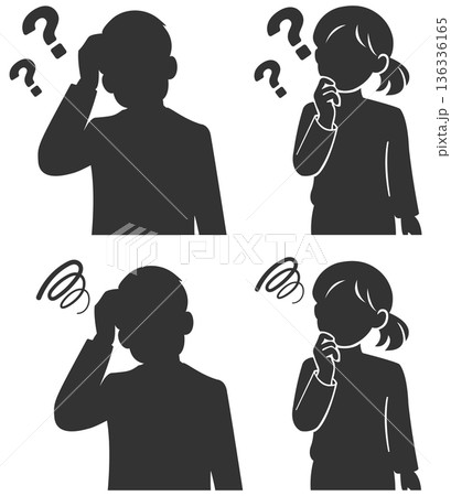 悩むビジネスパーソンセット　男女　シルエット 136336165