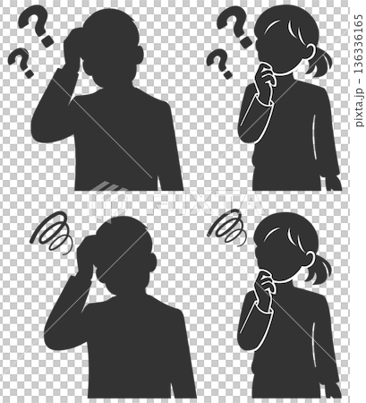 悩むビジネスパーソンセット　男女　シルエット 136336165