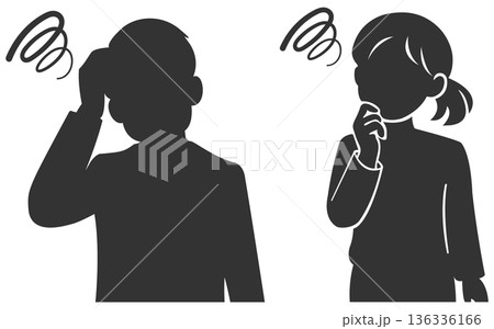 悩むビジネスパーソンセット　男女　シルエット 136336166