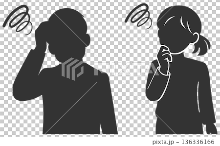 悩むビジネスパーソンセット　男女　シルエット 136336166