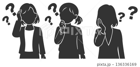 悩むビジネスパーソンセット　女性　シルエット 136336169