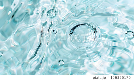 透明な水の波紋が広がる高保湿スキンケア背景素材 136336170