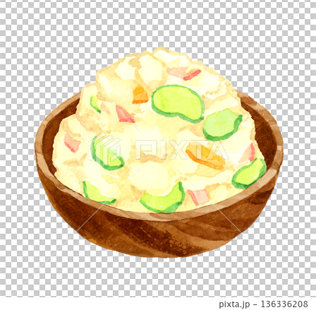 木製の器に盛り付けたポテトサラダ 料理・食べ物の手描き水彩イラスト素材 木製の器に盛り付けたポテトサラダ 料理・食べ物の手描き水彩イラスト素材 136336208
