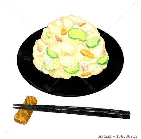 お皿に盛り付けたポテトサラダ 料理・食べ物の手描き水彩イラスト素材 お皿に盛り付けたポテトサラダ 料理・食べ物の手描き水彩イラスト素材 136336215