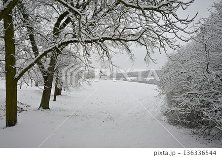 Winter landscape with a beautiful chapel near castle Veveri. Czech Republic city of Brno. The Chapel of the Mother of God. Winter landscape with a beautiful chapel near castle Veveri. Czech Republic city of Brno. The Chapel of the Mother of God. 136336544
