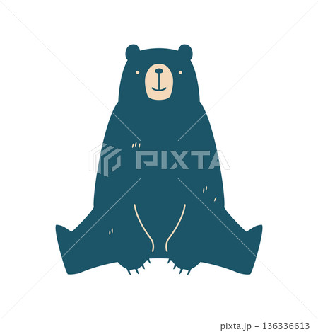 北欧デザイン風の座っている正面向きのクマのベクターイラスト 136336613