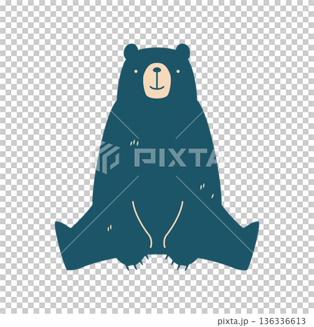 北歐設計風格的坐姿熊向量圖，面向前方 136336613