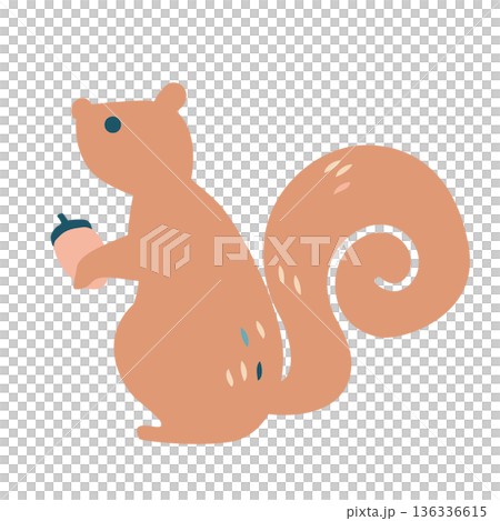 北欧デザイン風のどんぐりを持つリスのベクターイラスト 136336615