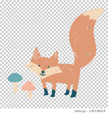 北歐設計風格的狐狸和蘑菇向量圖 136336619