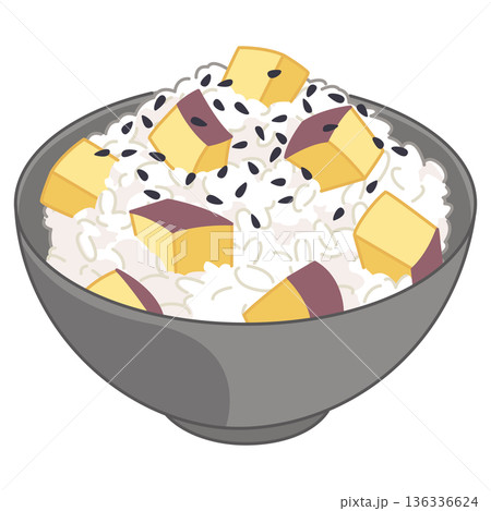 さつまいもの炊き込みご飯と黒ごまのイラスト 136336624