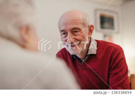 Senior couple enjoying quiet time together at home. Senior couple enjoying quiet time together at home. 136336654