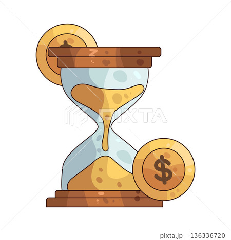 Illustration of Hourglass with coins 136336720