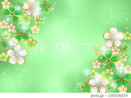 桜ジュエリー、背景、イラスト、緑、キラキラ、かわいい、横 桜ジュエリー、背景、イラスト、緑、キラキラ、かわいい、横 136336834