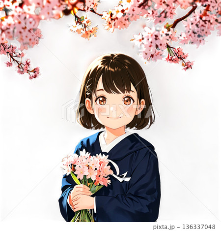 入園式、透過、春、入学、入園、保育園、幼稚園、子ども、親子、制服、桜、花 136337048