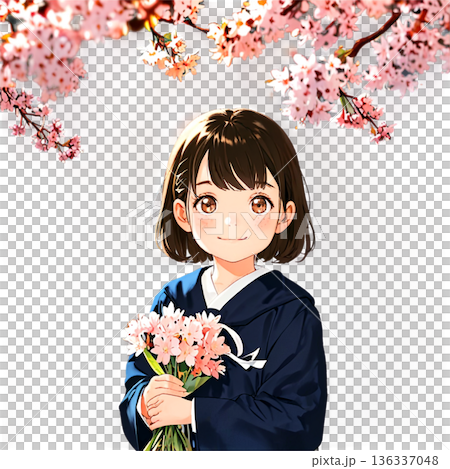 入園式、透過、春、入学、入園、保育園、幼稚園、子ども、親子、制服、桜、花 136337048