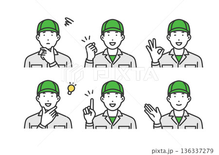 作業着男性帽子付,ジェスチャーポーズセット 136337279