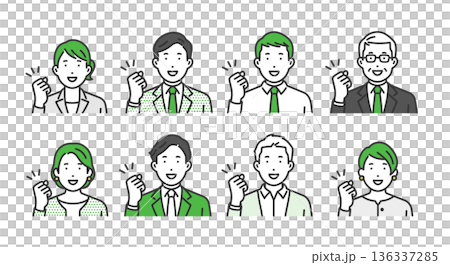 ガッツポーズ,ビジネス男女アバターアイコンセット 136337285