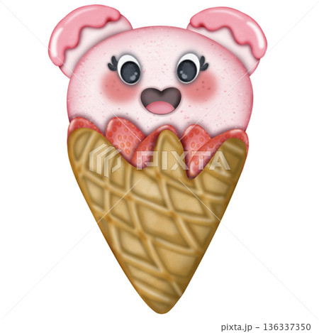 Ice cream fruit in waffle cone cartoon with Watercolor, Different face emotions. hand drawn Colored trendy illustration illustration. Ice cream fruit in waffle cone cartoon with Watercolor, Different face emotions. hand drawn Colored trendy illustration illustration. 136337350